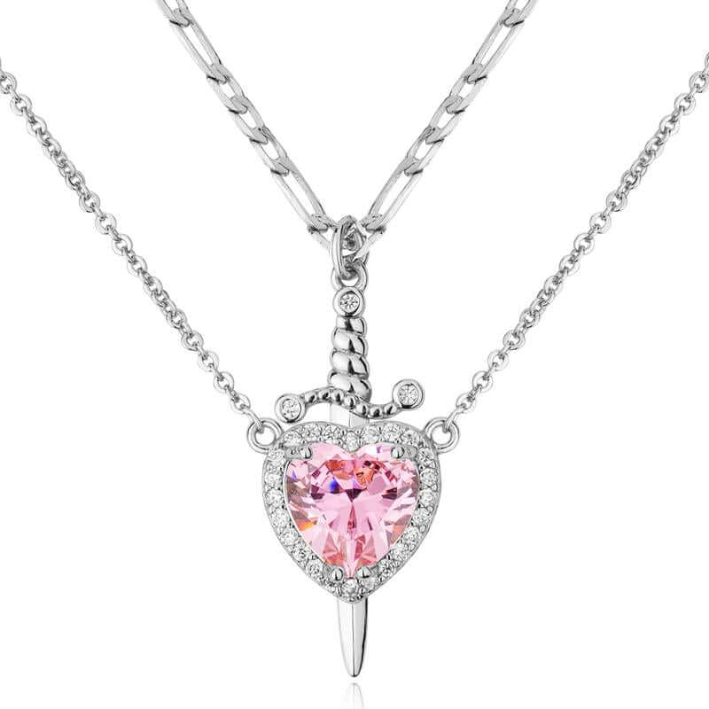 MEIITRUE 14K Gold Plated Heart Pendant Necklace for Women & Men Zirconia Dagger Cross Layer Necklace Matching Jewelry for Couples