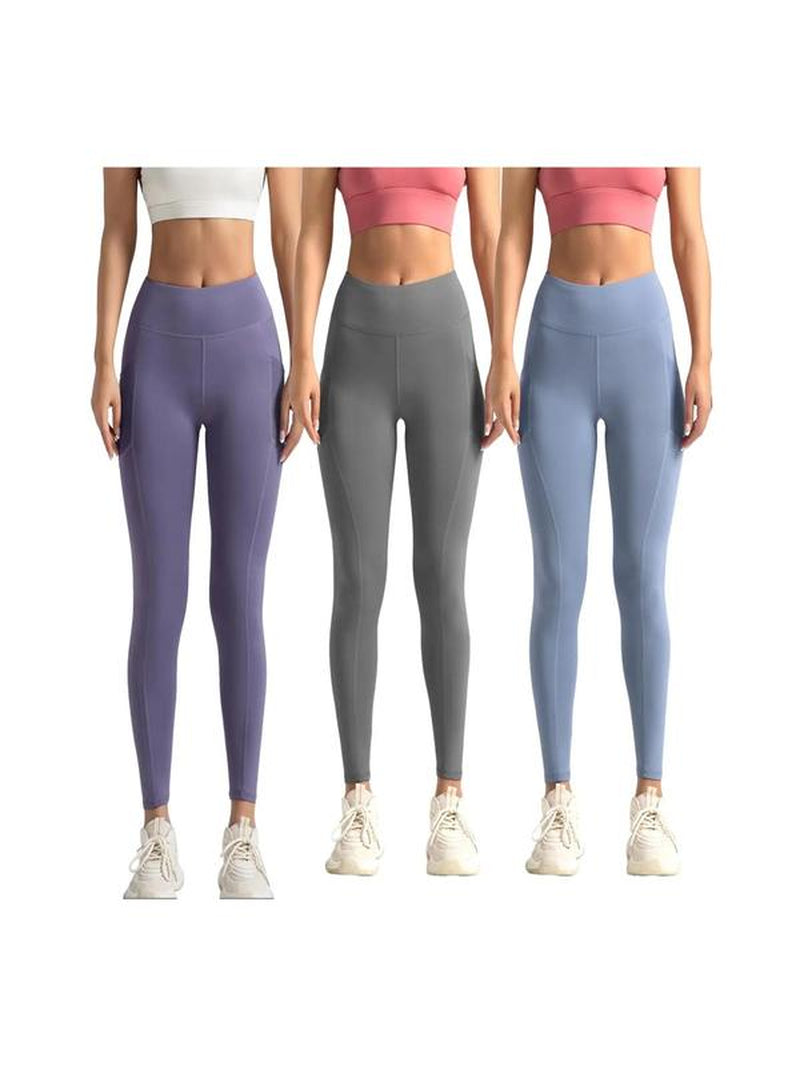 Women'S Plain High Waist Pocket Sports Tummy Control Leggings, Breathable High Stretch Seamless Yoga Leggings, Yoga Pants, Valentine'S Day Gift, Ladies Sportswear Clothing, Yoga Pants for Women, Gym Clothes