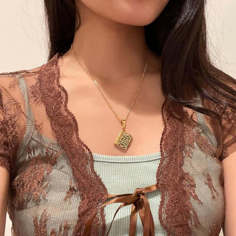 Book Lovers Necklace Jewelry Women Trendy Stainless Gold Necklace