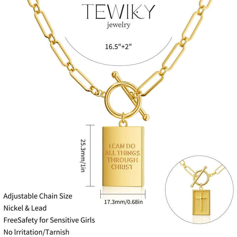 Tewiky Charm Outdoorfun Cross Choker Necklace for Women, Back Engraved with Jesus’ Blessing Message Thick Chunky Paperclip Chain Hip Hop Necklace Unisex Jewelry,Cuban Link Chain for Women Trendy Fashion Jewelry Gifts
