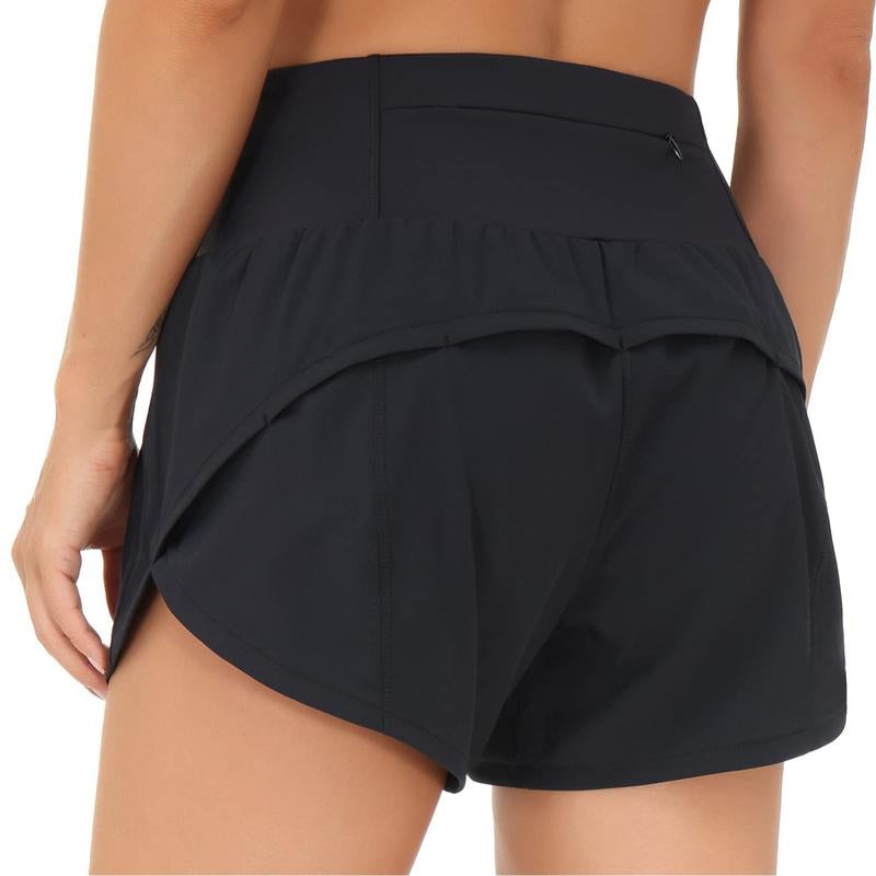 Women High Waisted Back Pocket Yoga Shorts Double Layer Running Yoga Sports Shorts