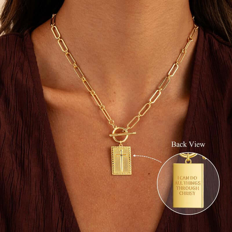 Tewiky Charm Outdoorfun Cross Choker Necklace for Women, Back Engraved with Jesus’ Blessing Message Thick Chunky Paperclip Chain Hip Hop Necklace Unisex Jewelry,Cuban Link Chain for Women Trendy Fashion Jewelry Gifts