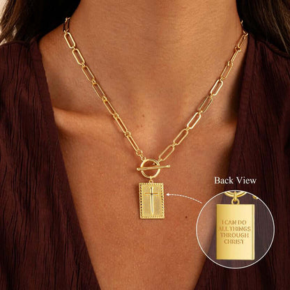 Tewiky Charm Outdoorfun Cross Choker Necklace for Women, Back Engraved with Jesus’ Blessing Message Thick Chunky Paperclip Chain Hip Hop Necklace Unisex Jewelry,Cuban Link Chain for Women Trendy Fashion Jewelry Gifts