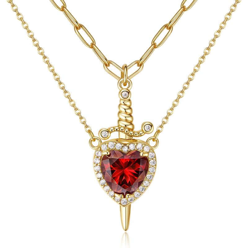 MEIITRUE 14K Gold Plated Heart Pendant Necklace for Women & Men Zirconia Dagger Cross Layer Necklace Matching Jewelry for Couples