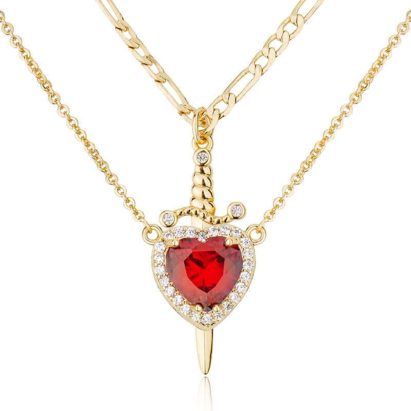 MEIITRUE 14K Gold Plated Heart Pendant Necklace for Women & Men Zirconia Dagger Cross Layer Necklace Matching Jewelry for Couples