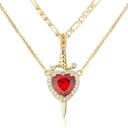 MEIITRUE 14K Gold Plated Heart Pendant Necklace for Women & Men Zirconia Dagger Cross Layer Necklace Matching Jewelry for Couples
