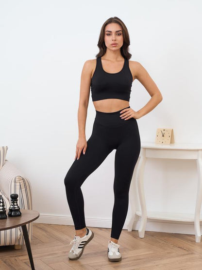 2 Pieces Women'S Solid Tracksuit Set, Crop Tee & High Waist Leggings Set, Two-Piece Outfits for Yoga Fitness Workout, Ladies Gym Clothes, Minimalistic Outfit, Sweatsuits Women