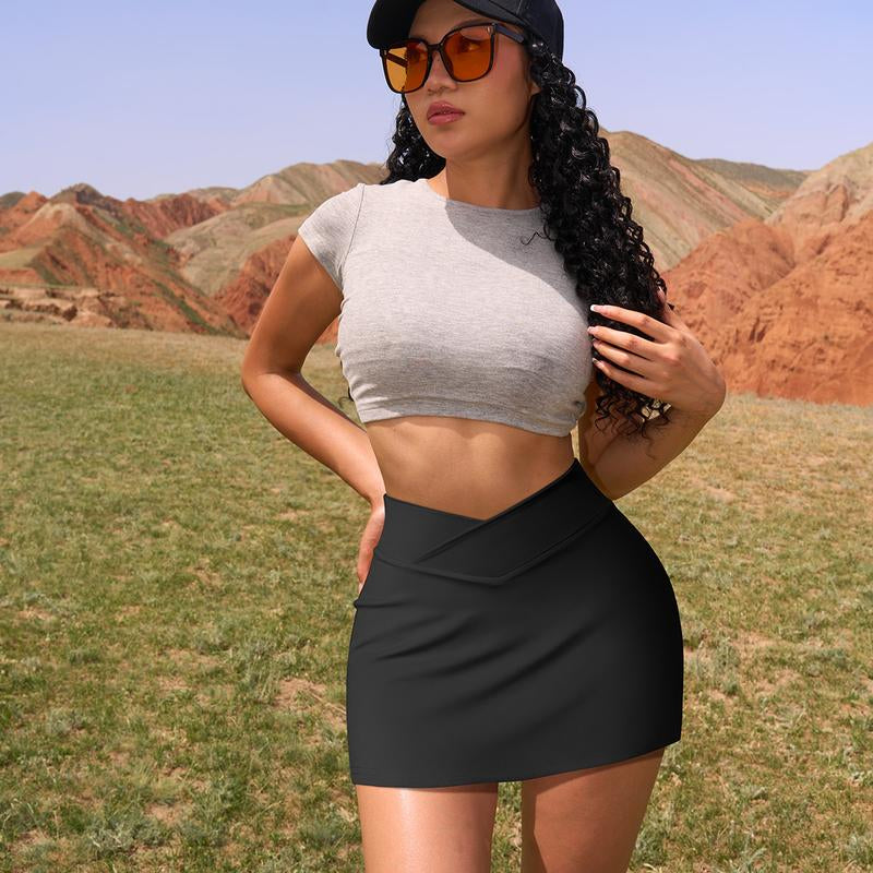 Oqq-Nine Cents Women'S 2 Piece Yoga Skirts Basic Versatile Stretchy Casual High Waist Mini Skirts Fabric Pastel Tennis Skort Set for Daily Wear