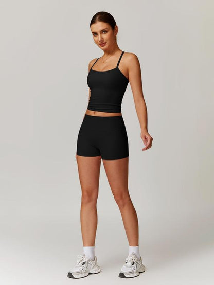 Women'S Solid Backless Sports Cami Top & High Waist Shorts Sportswear Set, Casual Comfy Breathable Tummy Control Two-Piece for Yoga Gym Workout Running, Ladies Sportswear for All Seasons, Workout Clothes Women