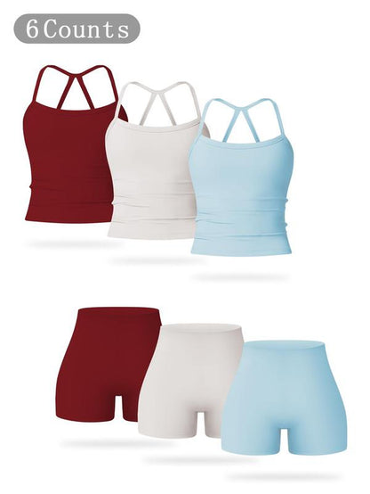 Women'S Solid Backless Sports Cami Top & High Waist Shorts Sportswear Set, Casual Comfy Breathable Tummy Control Two-Piece for Yoga Gym Workout Running, Ladies Sportswear for All Seasons, Workout Clothes Women