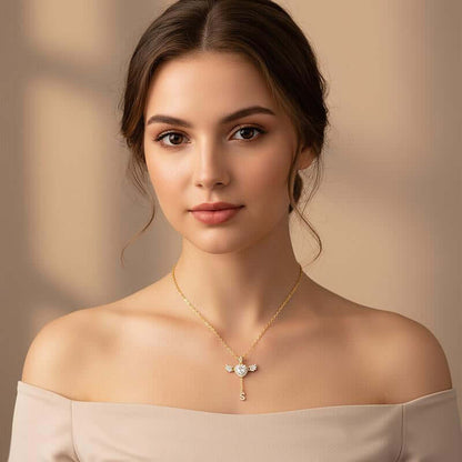 MEIITRUE 14K Gold Plated Angel Initial Necklace for Women, Heart Zirconia Pendant Necklace with Movable Wings, Personalized A–Z Letter Pendant Jewelry for Women