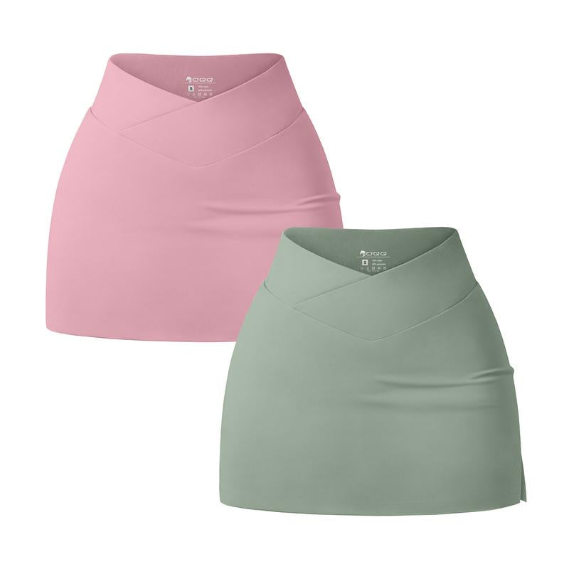 Oqq-Nine Cents Women'S 2 Piece Yoga Skirts Basic Versatile Stretchy Casual High Waist Mini Skirts Fabric Pastel Tennis Skort Set for Daily Wear