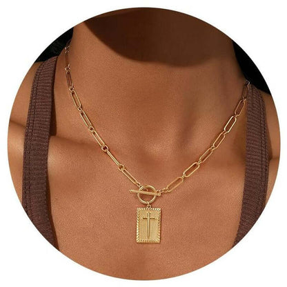 Tewiky Charm Outdoorfun Cross Choker Necklace for Women, Back Engraved with Jesus’ Blessing Message Thick Chunky Paperclip Chain Hip Hop Necklace Unisex Jewelry,Cuban Link Chain for Women Trendy Fashion Jewelry Gifts