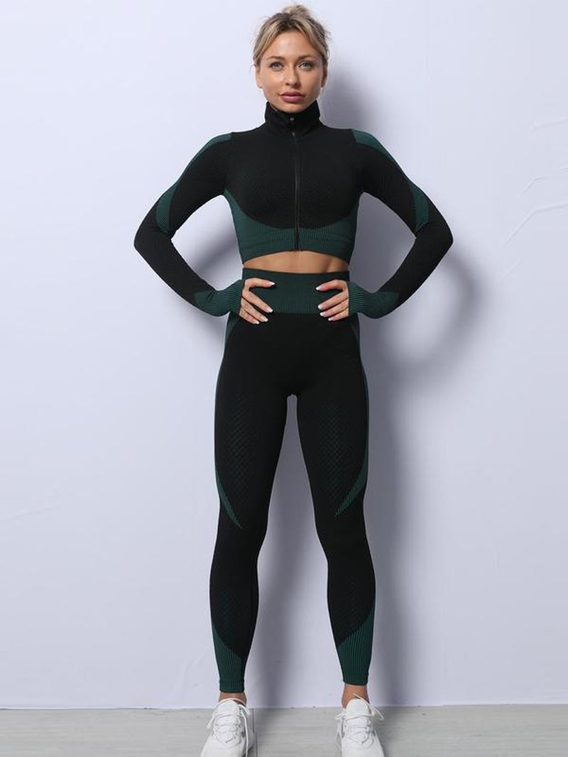 Women'S Colorblock Zip up Shapewear Set, Casual Comfy Crop Jacket & High Waist Leggings & Bra for Outdoor Wear, Summer Outfits 2024, Women'S Shapewear Set for Spring & Fall, Shapewear for Women