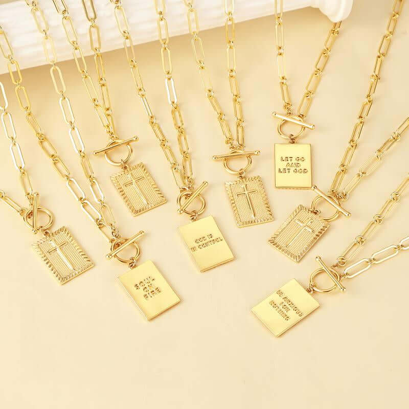 Tewiky Charm Outdoorfun Cross Choker Necklace for Women, Back Engraved with Jesus’ Blessing Message Thick Chunky Paperclip Chain Hip Hop Necklace Unisex Jewelry,Cuban Link Chain for Women Trendy Fashion Jewelry Gifts