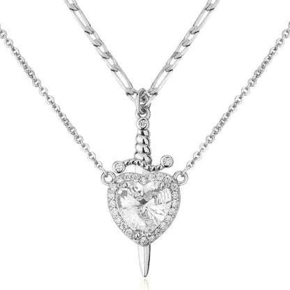 MEIITRUE 14K Gold Plated Heart Pendant Necklace for Women & Men Zirconia Dagger Cross Layer Necklace Matching Jewelry for Couples