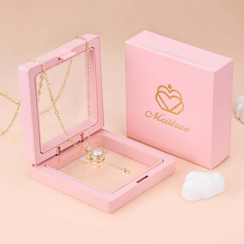 MEIITRUE 14K Gold Plated Angel Initial Necklace for Women, Heart Zirconia Pendant Necklace with Movable Wings, Personalized A–Z Letter Pendant Jewelry for Women