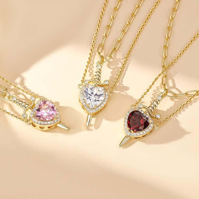 MEIITRUE 14K Gold Plated Heart Pendant Necklace for Women & Men Zirconia Dagger Cross Layer Necklace Matching Jewelry for Couples