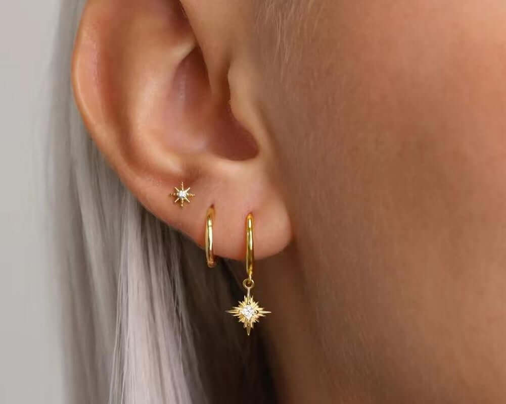 CAROVO Gold Hoop Earrings Set for Women, Dainty 14K Gold/Silver Plated CZ Cartilage Earring Hypoallergenic Stud Earrings for Women Huggie Small Hoop Earring Set Dangle Earrings Jewelry Gifts for Women Men