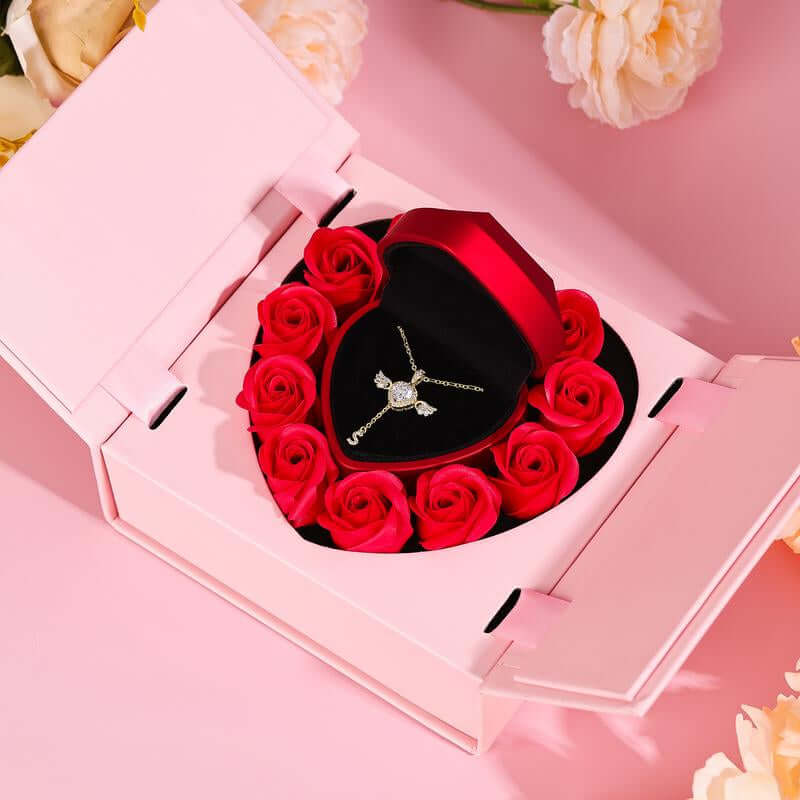 MEIITRUE 14K Gold Plated Angel Initial Necklace for Women, Heart Zirconia Pendant Necklace with Movable Wings, Personalized A–Z Letter Pendant Jewelry for Women