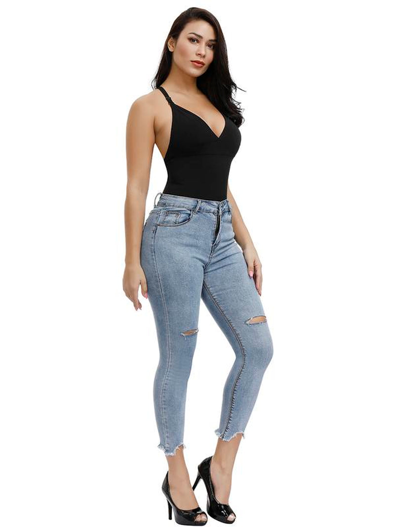 Feelingirl Thong Bodysuit for Women Backless Shapewear Mesh Shapewear Fabric Womenswear Comfort