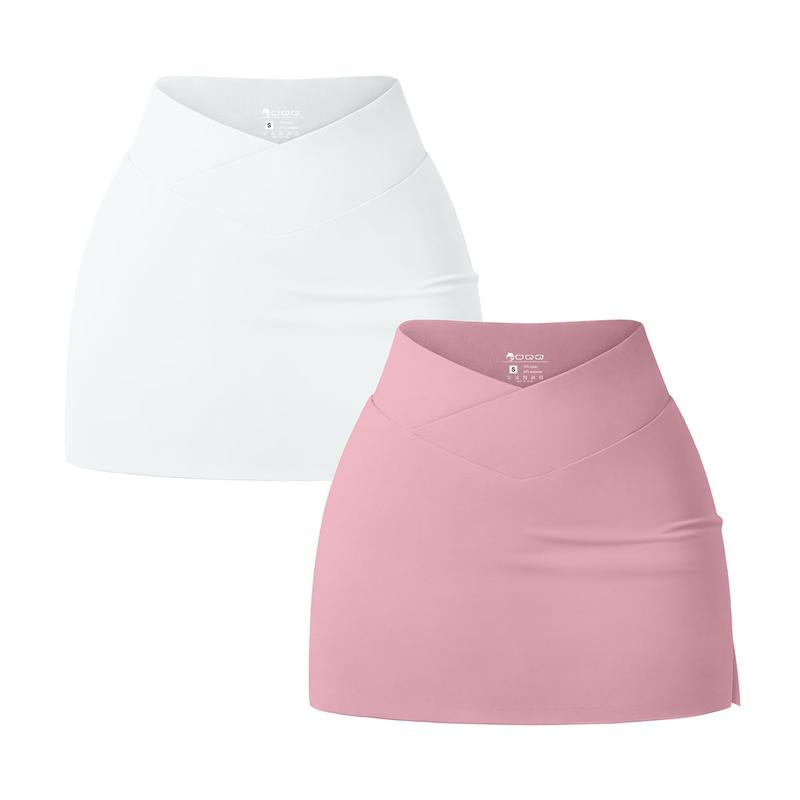 Oqq-Nine Cents Women'S 2 Piece Yoga Skirts Basic Versatile Stretchy Casual High Waist Mini Skirts Fabric Pastel Tennis Skort Set for Daily Wear
