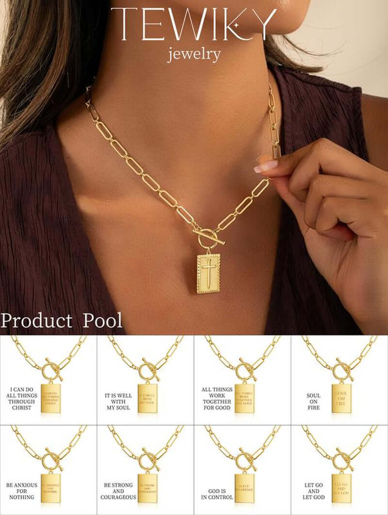 Tewiky Charm Outdoorfun Cross Choker Necklace for Women, Back Engraved with Jesus’ Blessing Message Thick Chunky Paperclip Chain Hip Hop Necklace Unisex Jewelry,Cuban Link Chain for Women Trendy Fashion Jewelry Gifts