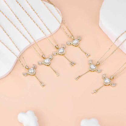 MEIITRUE 14K Gold Plated Angel Initial Necklace for Women, Heart Zirconia Pendant Necklace with Movable Wings, Personalized A–Z Letter Pendant Jewelry for Women