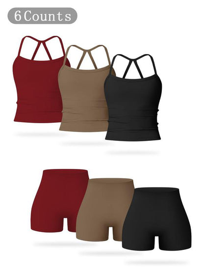 Women'S Solid Backless Sports Cami Top & High Waist Shorts Sportswear Set, Casual Comfy Breathable Tummy Control Two-Piece for Yoga Gym Workout Running, Ladies Sportswear for All Seasons, Workout Clothes Women