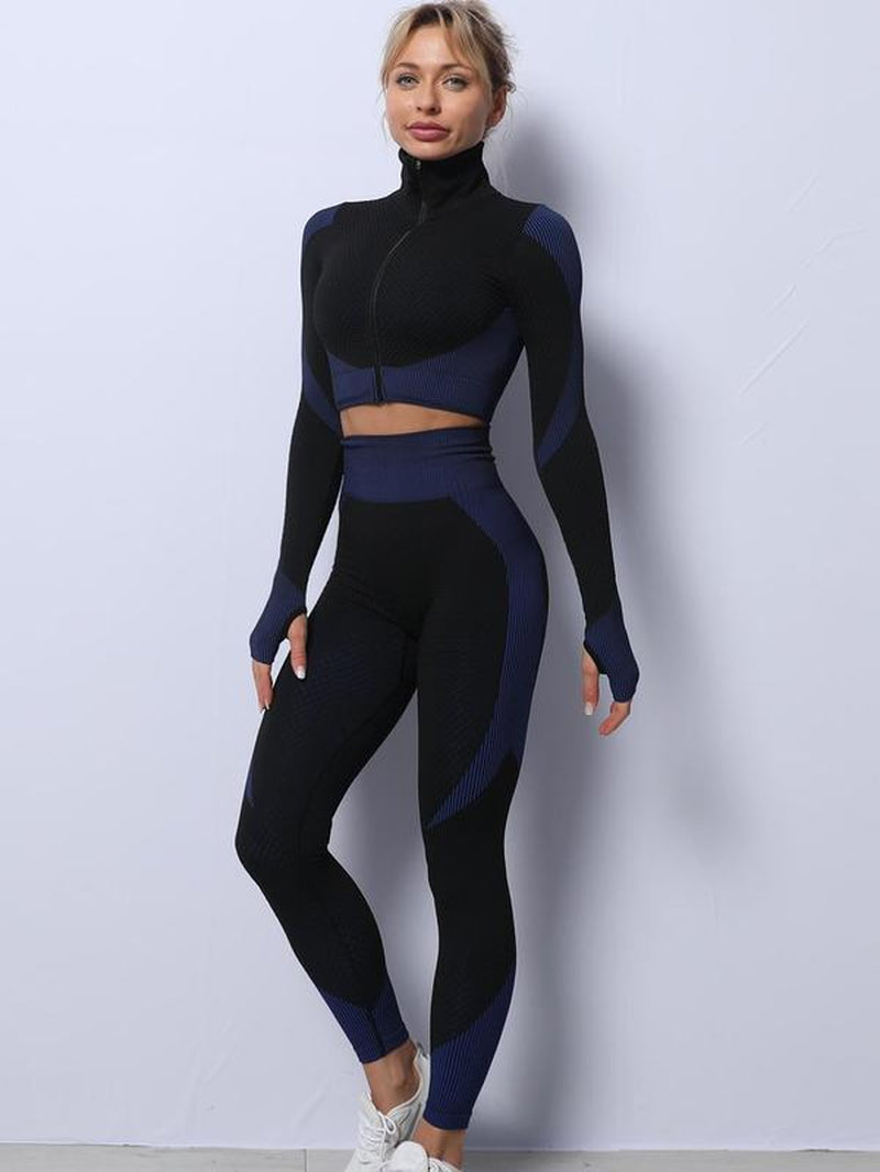 Women'S Colorblock Zip up Shapewear Set, Casual Comfy Crop Jacket & High Waist Leggings & Bra for Outdoor Wear, Summer Outfits 2024, Women'S Shapewear Set for Spring & Fall, Shapewear for Women