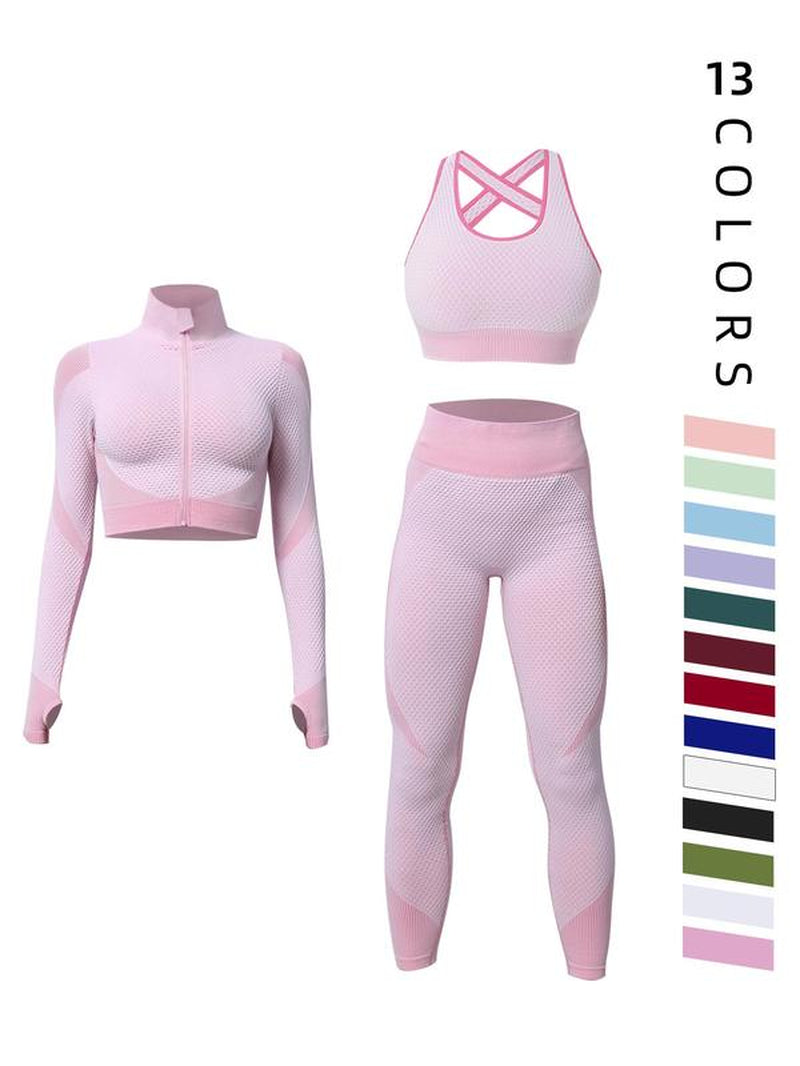 Women'S Colorblock Zip up Shapewear Set, Casual Comfy Crop Jacket & High Waist Leggings & Bra for Outdoor Wear, Summer Outfits 2024, Women'S Shapewear Set for Spring & Fall, Shapewear for Women