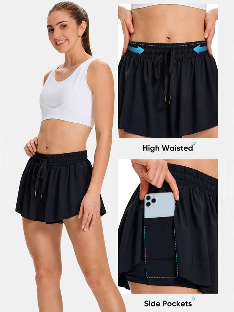 Flowy Athletic Shorts for Women Workout Running Gym Yoga Tennis Skirt Butterfly Skort with Pockets Cute Comfy Lounge Spandex Sweat Pants Teen Girls Trendy Clothes Casual Summer Outfits