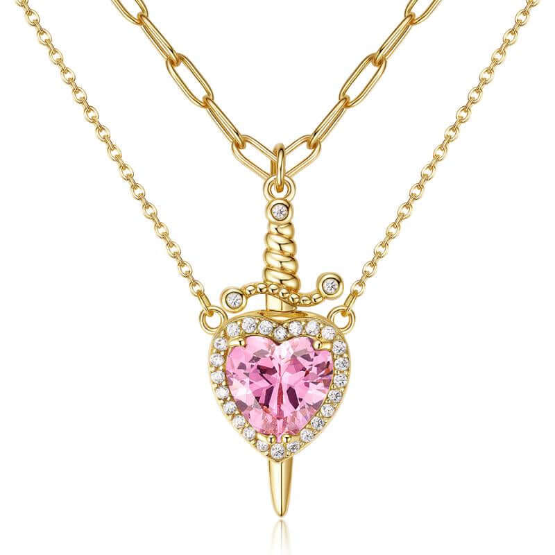 MEIITRUE 14K Gold Plated Heart Pendant Necklace for Women & Men Zirconia Dagger Cross Layer Necklace Matching Jewelry for Couples