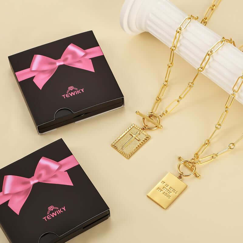 Tewiky Charm Outdoorfun Cross Choker Necklace for Women, Back Engraved with Jesus’ Blessing Message Thick Chunky Paperclip Chain Hip Hop Necklace Unisex Jewelry,Cuban Link Chain for Women Trendy Fashion Jewelry Gifts