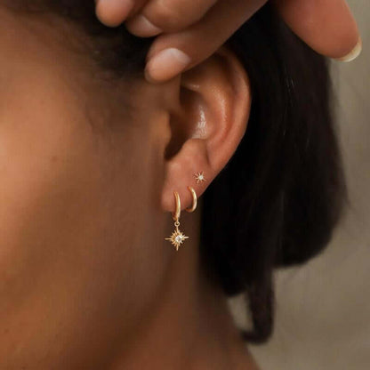 CAROVO Gold Hoop Earrings Set for Women, Dainty 14K Gold/Silver Plated CZ Cartilage Earring Hypoallergenic Stud Earrings for Women Huggie Small Hoop Earring Set Dangle Earrings Jewelry Gifts for Women Men