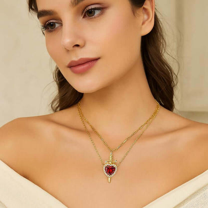 MEIITRUE 14K Gold Plated Heart Pendant Necklace for Women & Men Zirconia Dagger Cross Layer Necklace Matching Jewelry for Couples