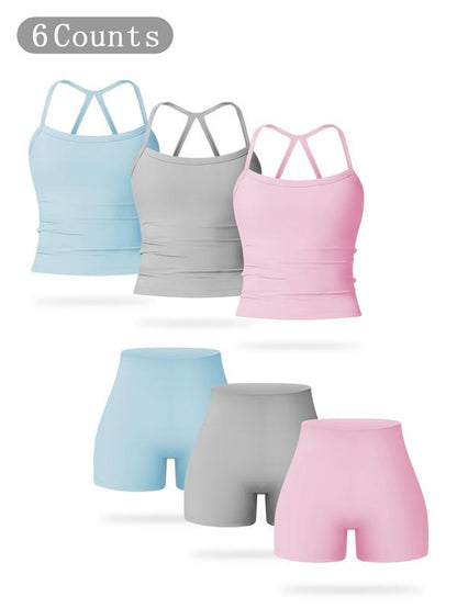 Women'S Solid Backless Sports Cami Top & High Waist Shorts Sportswear Set, Casual Comfy Breathable Tummy Control Two-Piece for Yoga Gym Workout Running, Ladies Sportswear for All Seasons, Workout Clothes Women