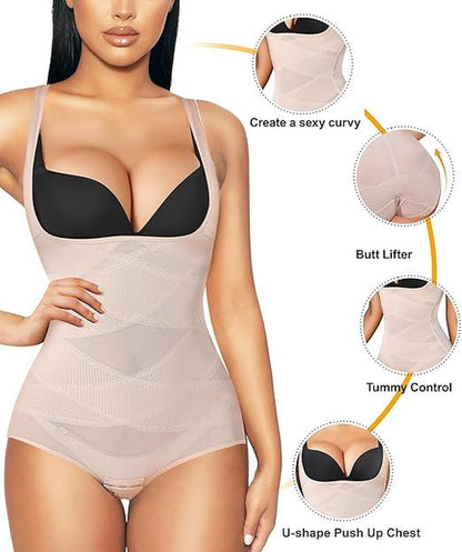 Women Tummy Control Bodysuit Faja Body Shaper Waist Trainer Snatched Corset Body Suit