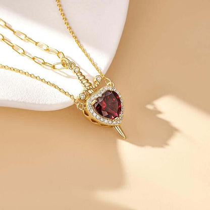 MEIITRUE 14K Gold Plated Heart Pendant Necklace for Women & Men Zirconia Dagger Cross Layer Necklace Matching Jewelry for Couples