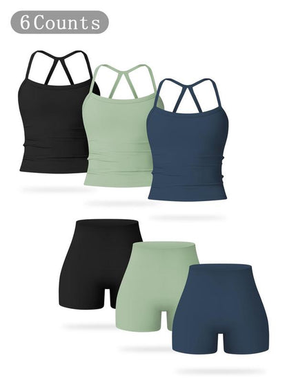 Women'S Solid Backless Sports Cami Top & High Waist Shorts Sportswear Set, Casual Comfy Breathable Tummy Control Two-Piece for Yoga Gym Workout Running, Ladies Sportswear for All Seasons, Workout Clothes Women