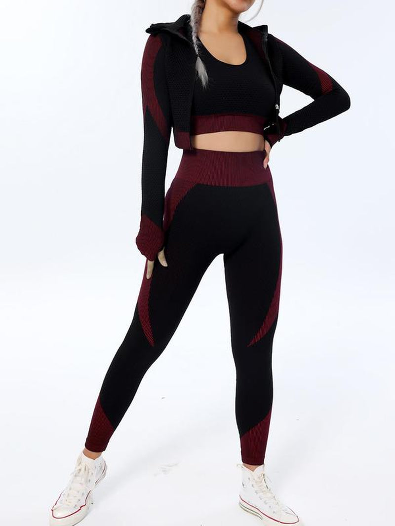 Women'S Colorblock Zip up Shapewear Set, Casual Comfy Crop Jacket & High Waist Leggings & Bra for Outdoor Wear, Summer Outfits 2024, Women'S Shapewear Set for Spring & Fall, Shapewear for Women