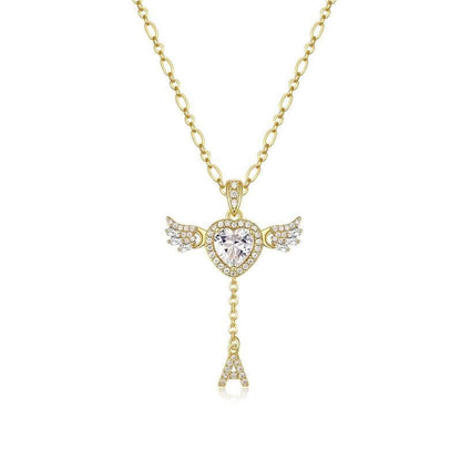 MEIITRUE 14K Gold Plated Angel Initial Necklace for Women, Heart Zirconia Pendant Necklace with Movable Wings, Personalized A–Z Letter Pendant Jewelry for Women