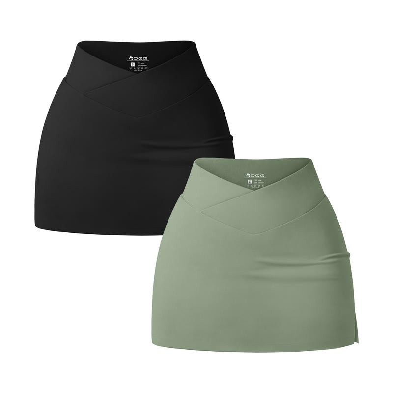 Oqq-Nine Cents Women'S 2 Piece Yoga Skirts Basic Versatile Stretchy Casual High Waist Mini Skirts Fabric Pastel Tennis Skort Set for Daily Wear